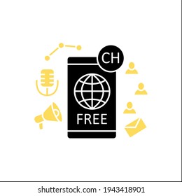 Free application glyph icon. Chatting for everyone. Public app. Global social media. Communication concept. Filled flat sign. Isolated silhouette vector illustration