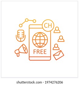 Free application gradient icon. Chatting for everyone. Public app. Global social media. Communication concept. Isolated vector illustration.Suitable to banners, mobile apps and presentation