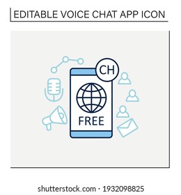 Free application line icon. Chatting for everyone. Public app. Global social media. Communication concept. Isolated vector illustration. Editable stroke