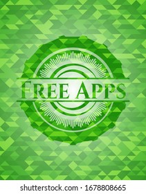 Emblema verde Free Apps con fondo de mosaico. Ilustración vectorial. Detallado.