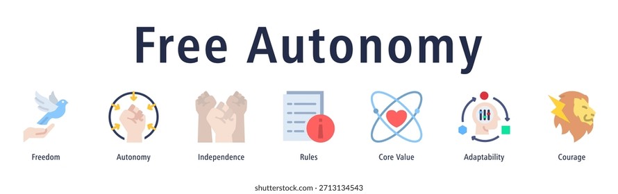 Conceito de vetor de ícone de autonomia livre ilustrando liberdade, independência, autonomia, renovação, valores e autodireção.