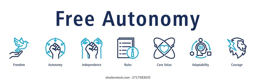 Free autonomy icon vector concept illustrating freedom, independence, autonomy, renewal, values, and self-direction.