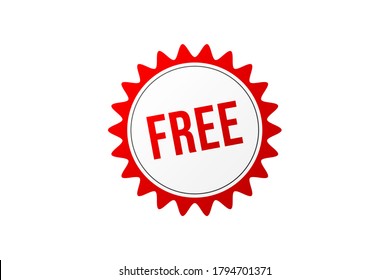 Free Badge Sticker Label. Red Text with Red Starbursts Banner isolated on White Background. Usable for Promotion, Advertising and More Graphic Resources. Flat Vector Design Template Element