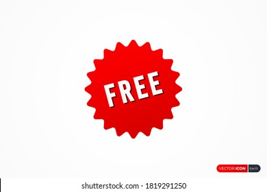 Free Badge Sticker Label. White Text with Red Starburst Banner isolated on White Background. Usable for Promotion, Advertising and More Graphic Resources. Flat Vector Design Template Element.