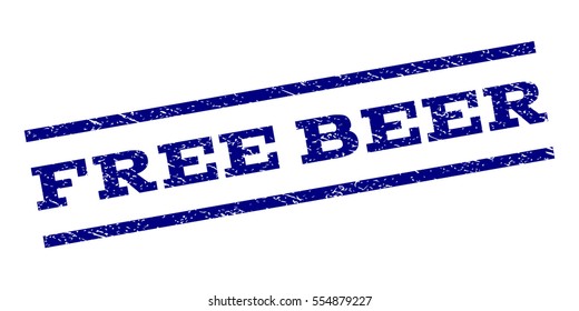 Free Beer watermark stamp. Text tag between parallel lines with grunge design style. Rubber seal stamp with dust texture. Vector navy blue color ink imprint on a white background.