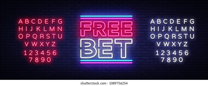 Free Bet Neon sign vector. Light banner, bright night neon sign on the topic of betting, gambling. Editing text neon sign