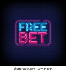 Free Bet Neon sign vector with a Brick Wall Background. Light banner  bright night neon sign on the topic of betting  gambling. Vector Illustration