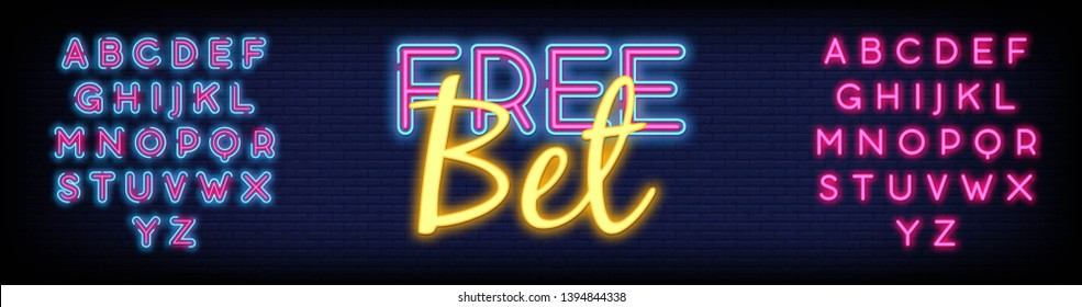 Free Bet Neon sign vector with a Brick Wall Background. Light banner  bright night neon sign on the topic of betting  gambling. Vector Illustration. Editing Text Neon Signs