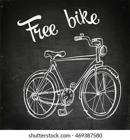 Free bike. Bicycle. Hand drawn vector stock illustration. Chalk board drawing.