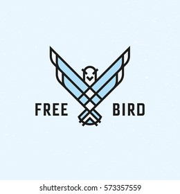Free Bird logo design template. Vector fly wings logotype illustration isolated on background. Graphic animal symbol of mascot in flat geometric style. Outline fowl badge label concept