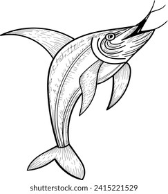 Gratis-Design für blaue Marlin-Fische beim Springen Skizze-Kunstgrafik