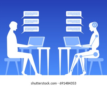 Free bot. Virtual robot assistance of website or mobile applications. Artificial intelligence. Concept flat vector illustration