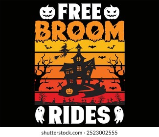 Free broom rides Halloween T-Shirt design 