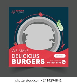 Free Vector Delicious Burger or Delicious Food Menu Design Social Media Post Web Banner Template