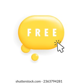 Free button. Flat, yellow, cursor on a button, button for free receipt, free sign. Vector icon