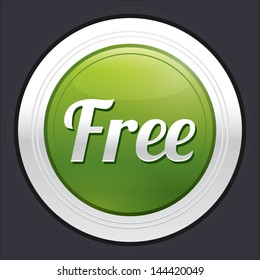 Free button. Vector green round sticker. Metallic icon with gradient.