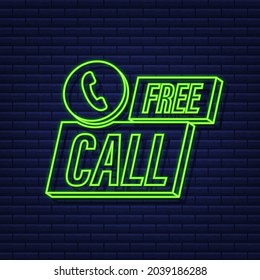 Free call. Information technology. Telephone neon icon. Customer service. Vector stock illustration.