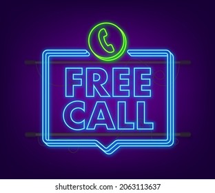 Free call. Information technology. Telephone neon icon. Customer service. Vector stock illustration