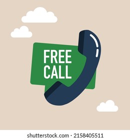 Free Call with phone emblem on message bubble. Free call icon. Logo design. Flat vector illustration.