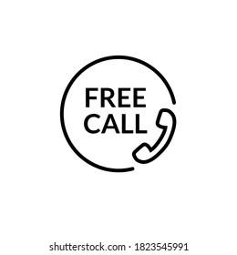 Free call vector line icon. Free phone call care sign contact toll free customer telephone help