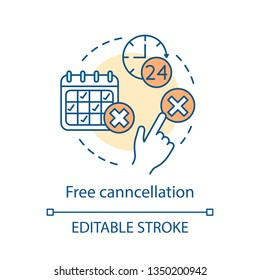 Free Cancellation Concept Icon. Hotel Booking Online. Deposit Back Refund. Rejection, Delete Button. Yes And No Click. Cancel Reservation Idea. Vector Isolated Outline Drawing. Editable Stroke