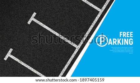 Free car parking vector illustration. Empty asphalt texture with parking lines row and abstract text on blue background. EPS 10