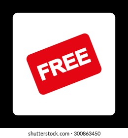 Free card icon. Vector style is red and white colors, flat rounded square button on a black background.