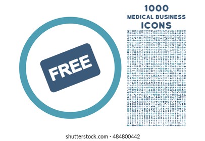 Free Card rounded vector bicolor icon with 1000 medical business icons. Set style is flat pictograms, cyan and blue colors, white background.