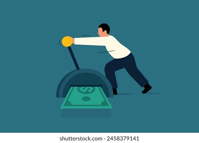 Free Cash Flow Concept. Businessman Operating Large Lever in Finance. Vector Busimess Illustration