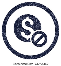 Free Of Charge grainy textured icon inside circle for overlay watermark stamps. Flat symbol with dirty texture. Circled vector indigo blue rubber seal stamp with grunge design.
