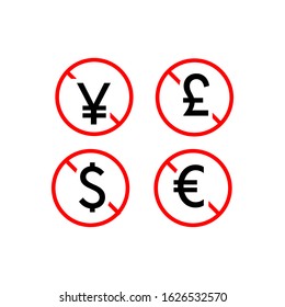 Free Of Charge icon with currency symbol. Vector illustration style is flat iconic symbol, black color, transparent background. Designed for web and software interfaces.