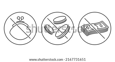 Free of charge icon, gratis, unpaid or interest free - strikethrough money bank note and coin - isolated thin line pictogram