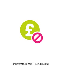 Free Of Charge icon. Green circle with pound sterling sign and pink crossed circle. Flat icon. Isolated on white. Refuse sign. Cancel button. Good for web and software interfaces. Vector illustration.