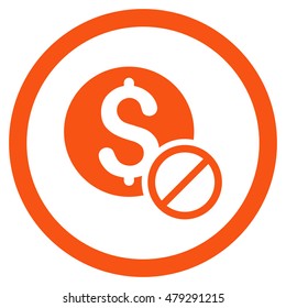 Free of Charge rounded icon. Vector illustration style is flat iconic symbol, orange color, white background.