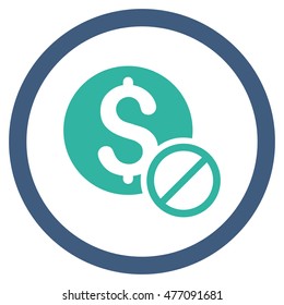 Free of Charge vector bicolor rounded icon. Image style is a flat icon symbol inside a circle, cobalt and cyan colors, white background.