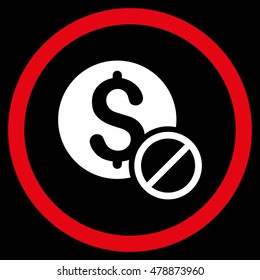 Free of Charge vector bicolor rounded icon. Image style is a flat icon symbol inside a circle, red and white colors, black background.