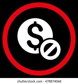 Free of Charge vector bicolor rounded icon. Image style is a flat icon symbol inside a circle, red and white colors, black background.