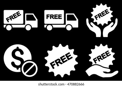 Free of Charge vector icons. Pictogram style is white flat icons with rounded angles on a black background.