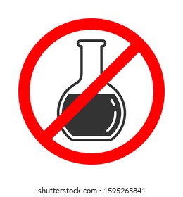 Free of chemical additives graphic icon. Without chemicals sign isolated on white background. Prohibition sign over flask. Vector illustration 