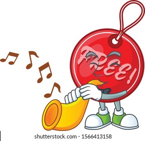 Free Christmas cartoon tag character with trumpet