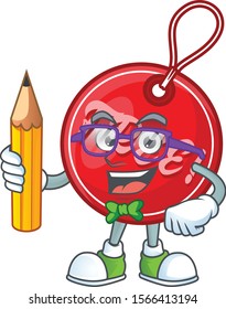 Free Christmas tag student holding pencil cartoon character
