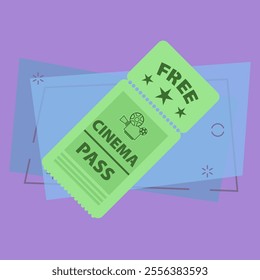 Free cinema pass vector illustration. Festival, fair, promo. Tickets concept. Vector illustration can be used for topics like entertainment, leisure, business