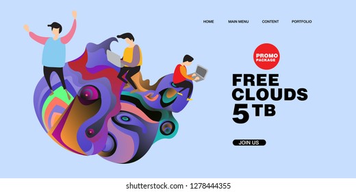 Free Clouds Storage Promotion Illustration for Banner and Landing Page Design