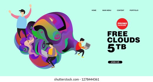 Free Clouds Storage Promotion Illustration for Banner and Landing Page Design