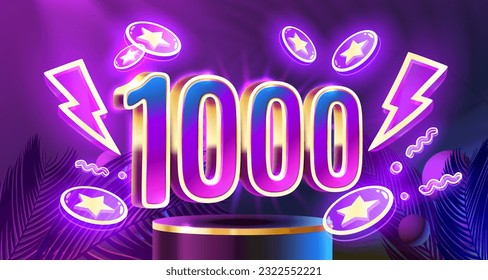 Free coins 1000, promo flyer poster, banner game play. Vector illustration