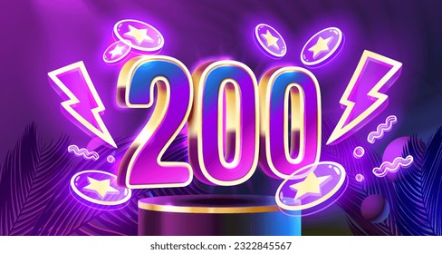 Free coins 200, promo flyer poster, banner game play. Vector illustration