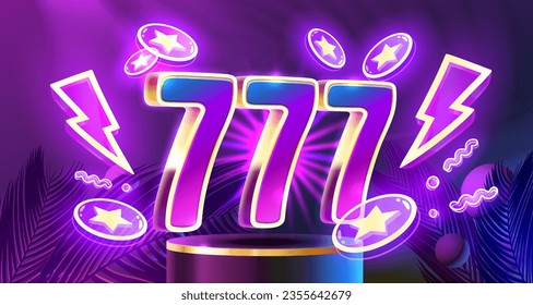 Free coins 777, promo flyer poster, banner game play. Vector illustration