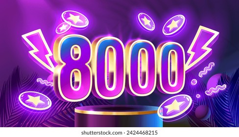 Free coins 8000, promo flyer poster, banner game play. Vector illustration