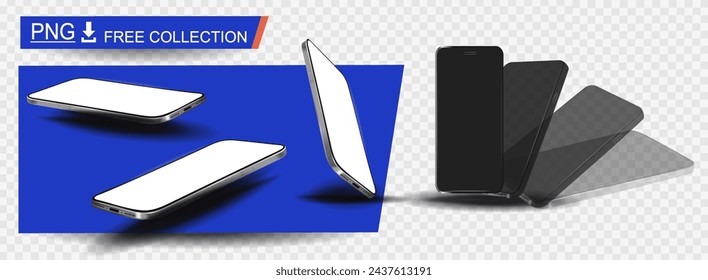 Free collections of smartphones on transparent background. Download smartphone template for presentation and advertising for free. New elegant smartphone models from different angles
