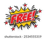 Free - Comic book style word in speech bubble with bomb explosion. Vector sticker template in comic style on transparent background
